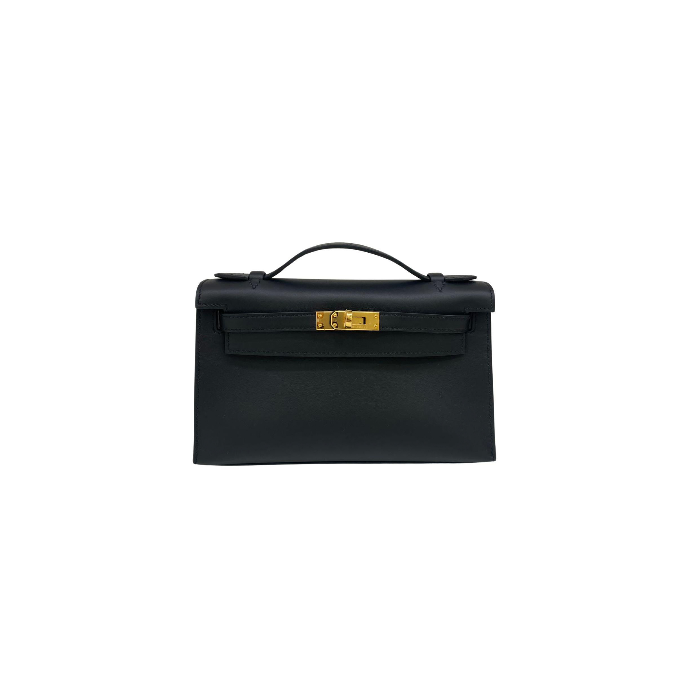 H**mes kelly pochette black swift gold hardware (22*14*7cm)